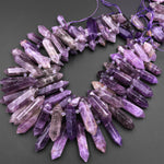 Natural Purple Amethyst Faceted Double Terminated Pointed Beads Side Drilled Large Healing Crystal Focal Pendant 15.5" Strand