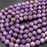 Natural Purple Charoite Round Beads 6mm 8mm W Orange Garnet Matrix 15.5" Strand