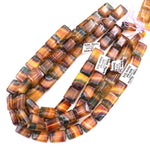 Natural Rainbow Fluorite Rectangle Beads Golden Cognac Brown Mauve Green Gemstone 15.5" Strand