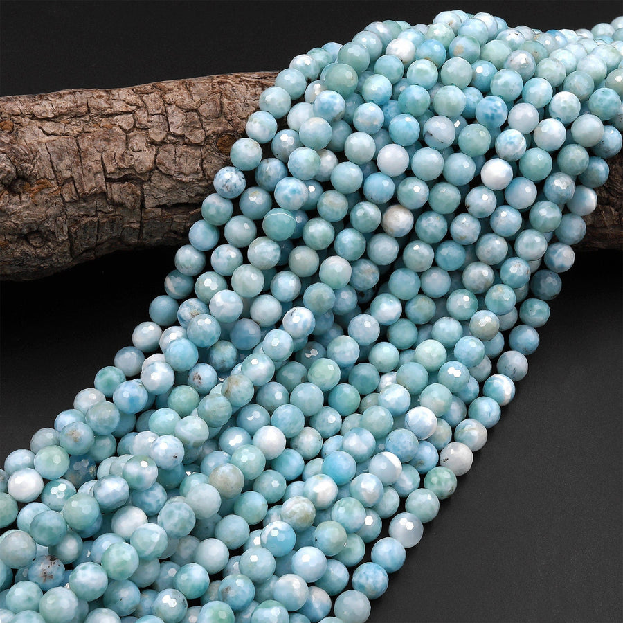 AA Faceted Natural Blue Larimar 6mm 8mm Round Beads High Quality Micro Faceted Gemstone 15.5" Strand