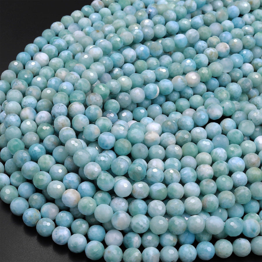 AA Faceted Natural Blue Larimar 6mm 8mm Round Beads High Quality Micro Faceted Gemstone 15.5" Strand