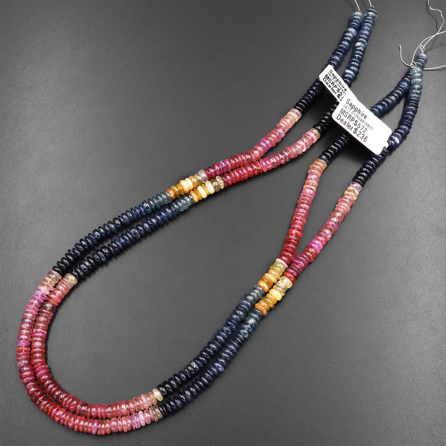 Natural MultiColor Red Pink Yellow Blue Sapphire Smooth Rondelle 6mm Gemstone Beads 18" Strand