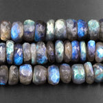 AAA Faceted Labradorite Rondelle Beads 6mm 8mm 12mm 14mm Brilliant Rainbow Blue Flashes 14.5" Strand