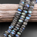 AAA Faceted Labradorite Rondelle Beads 6mm 8mm 12mm 14mm Brilliant Rainbow Blue Flashes 14.5" Strand