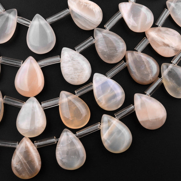 Natural Silvery Peach Moonstone Briolette Teardrop Beads Good for Earrings 15.5" Strand