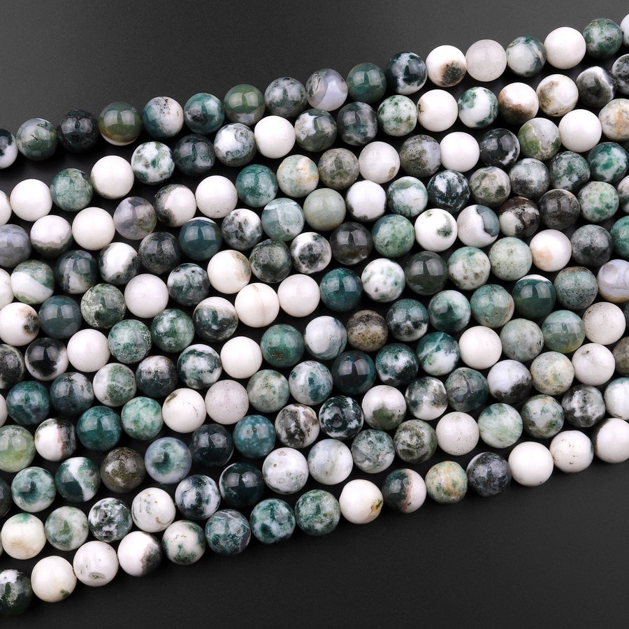 Natural Green Tree Agate 6mm 8mm 10mm Smooth Round Beads 15.5" Strand