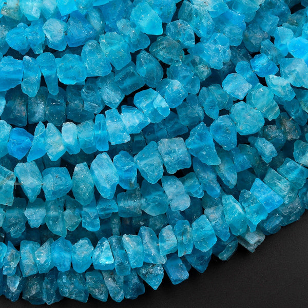 AAA Raw Rough Apatite Freeform Beads Nuggets Gemmy Translucent Teal Blue Gemstone Hand Hammered Beads  16" Strand
