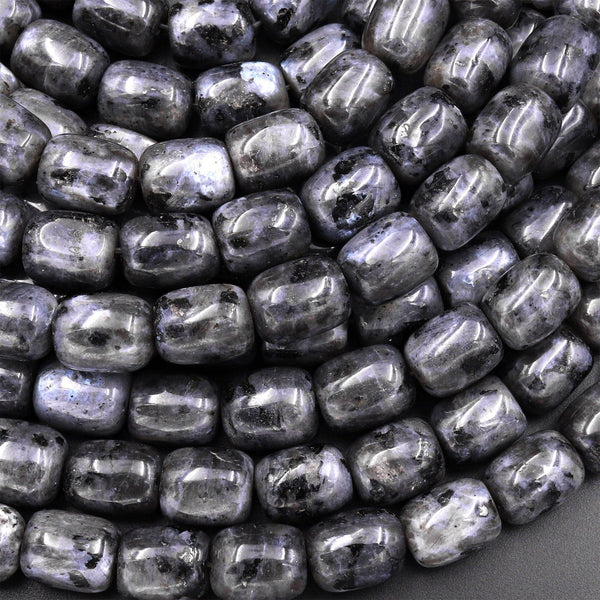 AAA Natural Larvikite Smooth Drum Barrel Beads Aka Norway Moonstone Black Labradorite 15.5" Strand