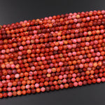 Faceted Red Pink Fossil Coral  3mm 4mm 5mm Round Beads 15.5" Strand