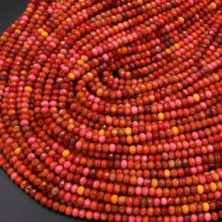 Faceted Red Pink Fossil Coral 4mm Rondelle Beads 15.5" Strand