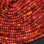 Faceted Red Pink Fossil Coral 4mm Rondelle Beads 15.5" Strand