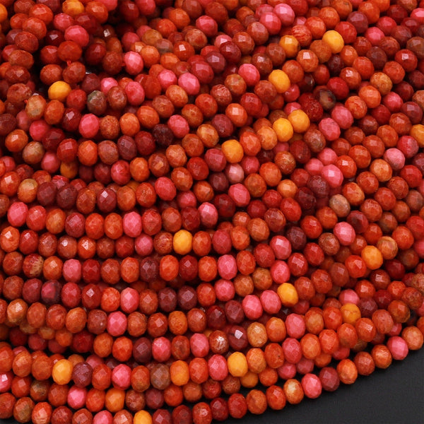 Faceted Red Pink Fossil Coral 4mm Rondelle Beads 15.5" Strand