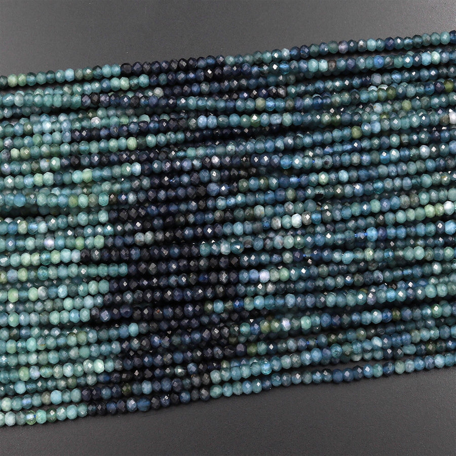 Natural Paraiba Blue Tourmaline Faceted 3mm Rondelle Beads Gradient Shaded Indicolite Gemstone 15.5" Strand