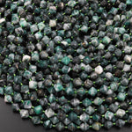 Rare Natural Pyrite in Green Jade 8mm Bicone Beads 15.5" Strand