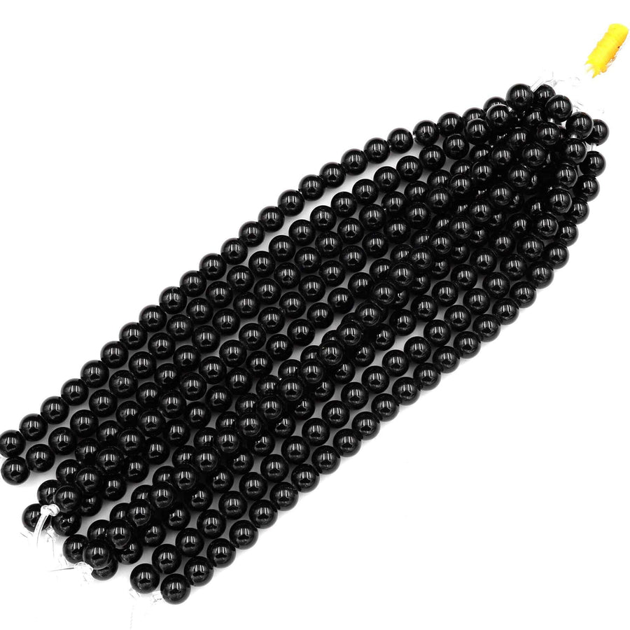 AAA Large Hole Black Tourmaline Beads 2.5mm Drill Real Genuine Gemstone 8mm 10mm Round Beads 8" Strand