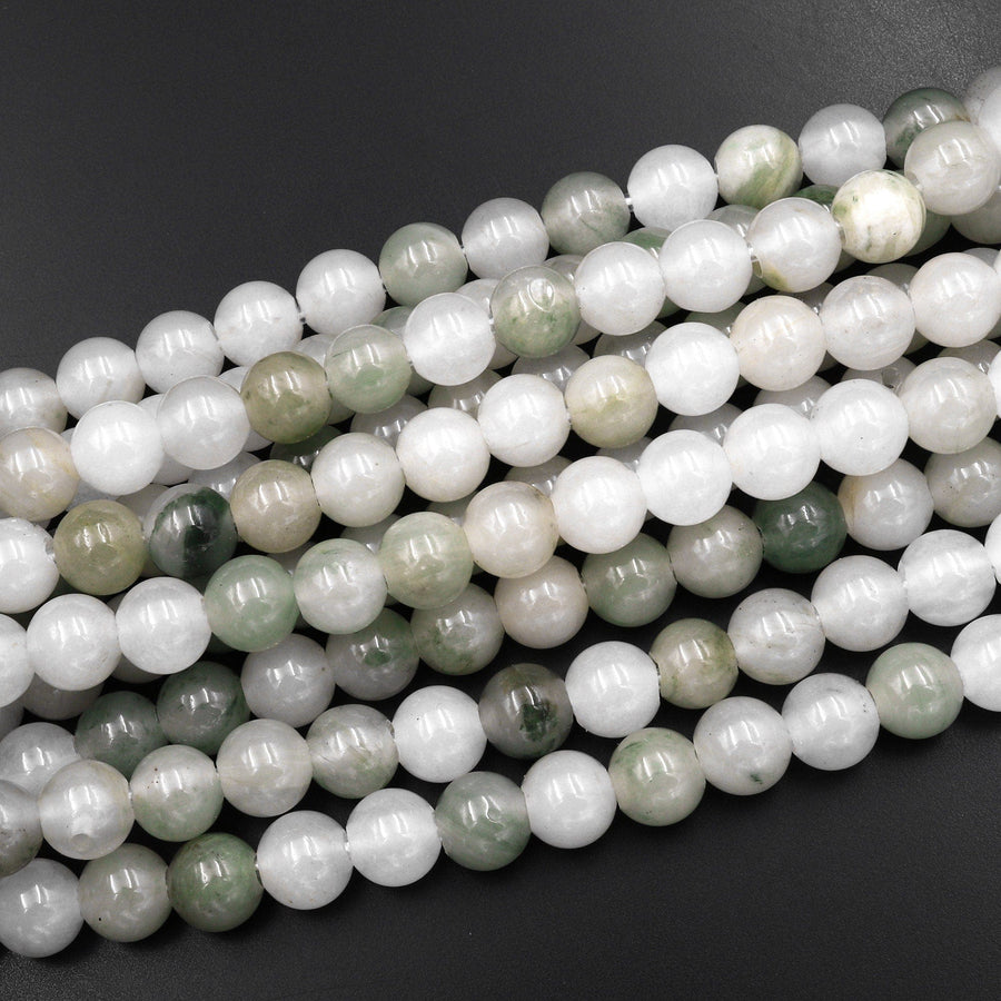 Large Hole Natural Ice Mountain Jade 8mm 10mm Round Beads 2.5mm Drill 8" Strand