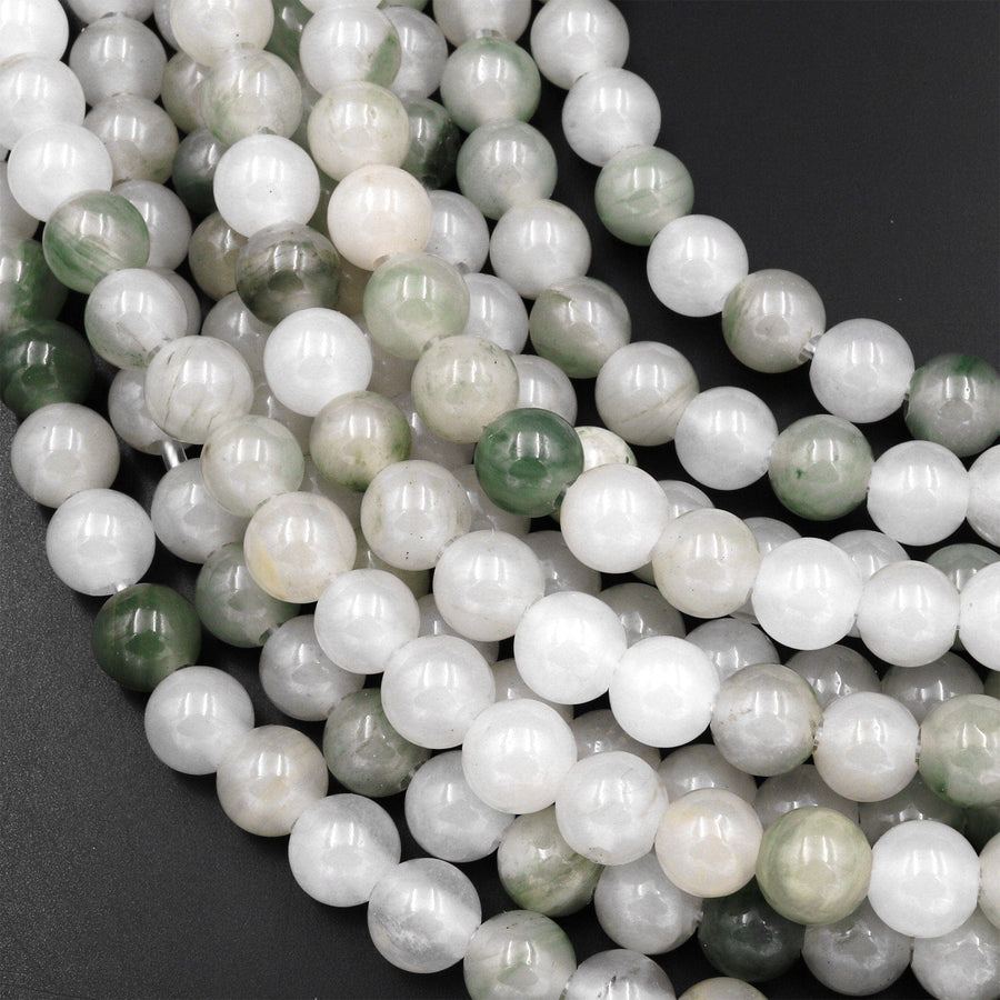 Large Hole Natural Ice Mountain Jade 8mm 10mm Round Beads 2.5mm Drill 8" Strand