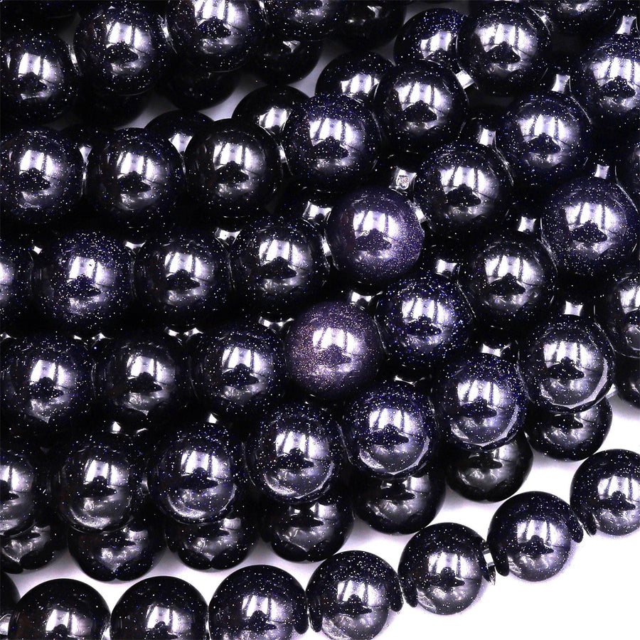 Large Hole Blue Goldstone Sandstone 8mm 10mm Round Beads 2.5mm Drill 8" Strand