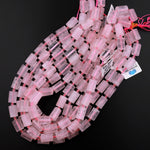 Faceted Natural Rose Quartz Tube Beads Soft Pink Gemstone Cylinder 15.5" Strand