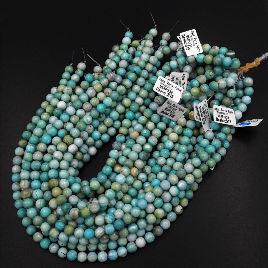 Aqua Terra Agate 6mm 8mm Round Beads Aka Dragon Skin Robin's Egg Agate 15.5" Strand