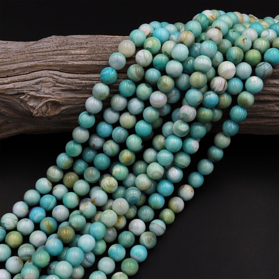 Aqua Terra Agate 6mm 8mm Round Beads Aka Dragon Skin Robin's Egg Agate 15.5" Strand