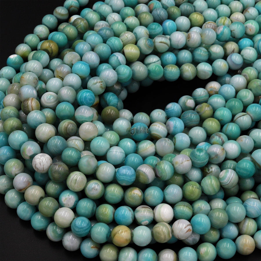 Aqua Terra Agate 6mm 8mm Round Beads Aka Dragon Skin Robin's Egg Agate 15.5" Strand