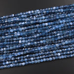 AA Natural Stormy Blue Aquamarine Faceted 4mm Cube Gemstone Beads 15.5" Strand