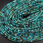 AA Natural Dragon Skin Turquoise Faceted 4mm Cube Beads Real Genuine Blue Green Gemstone Micro Faceted Laser Diamond Cut 15.5" Strand
