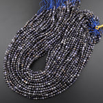 Natural Iolite 4mm Round Beads Micro Faceted Gemstone 15.5" Strand