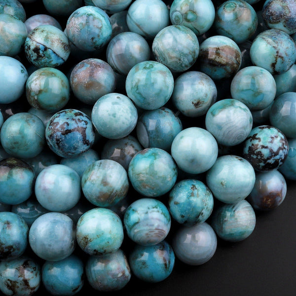 Large Stormy Blue Aqua Terra Agate 12mm 14mm Smooth Round Beads 15" Strand