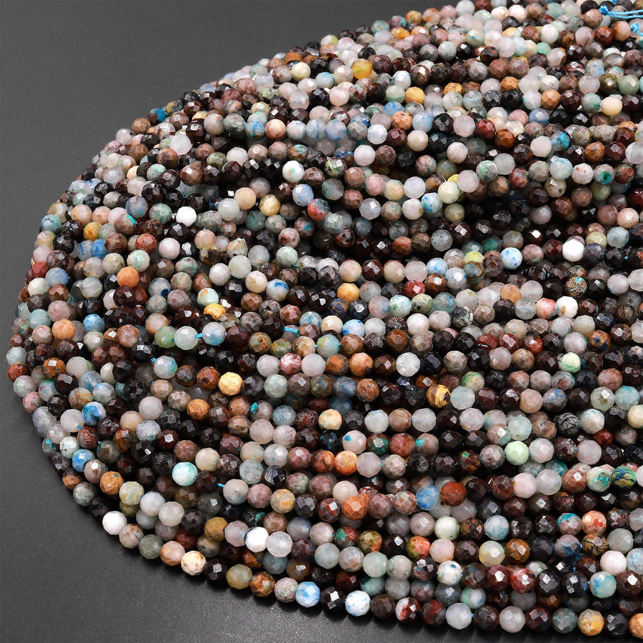 Natural Brown Chrysocolla 3mm 4mm Faceted Round Beads Micro Laser Diamond Cut Gemstone 15.5" Strand