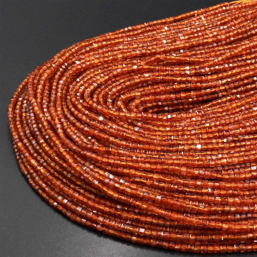 Natural Orange Hessonite Garnet Faceted 2mm Cube Beads 15.5" Strand