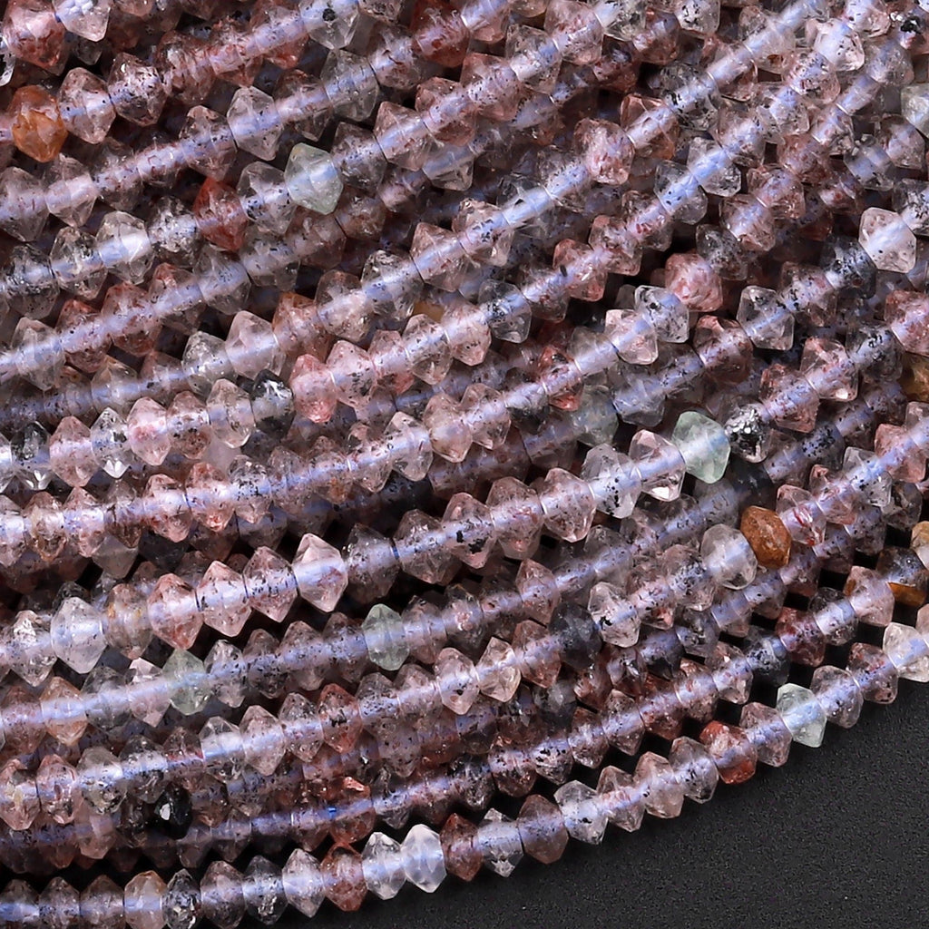 Natural Super 7 Phantom Amethyst Cacoxenite Small 2mm 3mm Saucer Rondelle Disc Beads 15.5" Strand