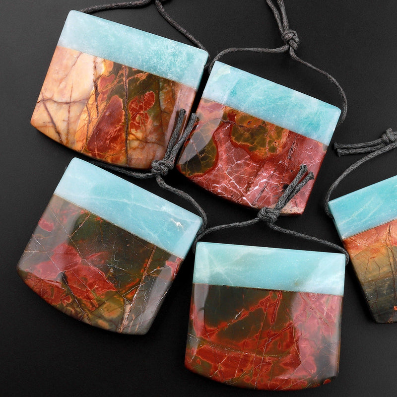 Natural Red Creek Jasper Amazonite Fusion Pendant Multicolor Picasso Jasper Saddle Locket Shape