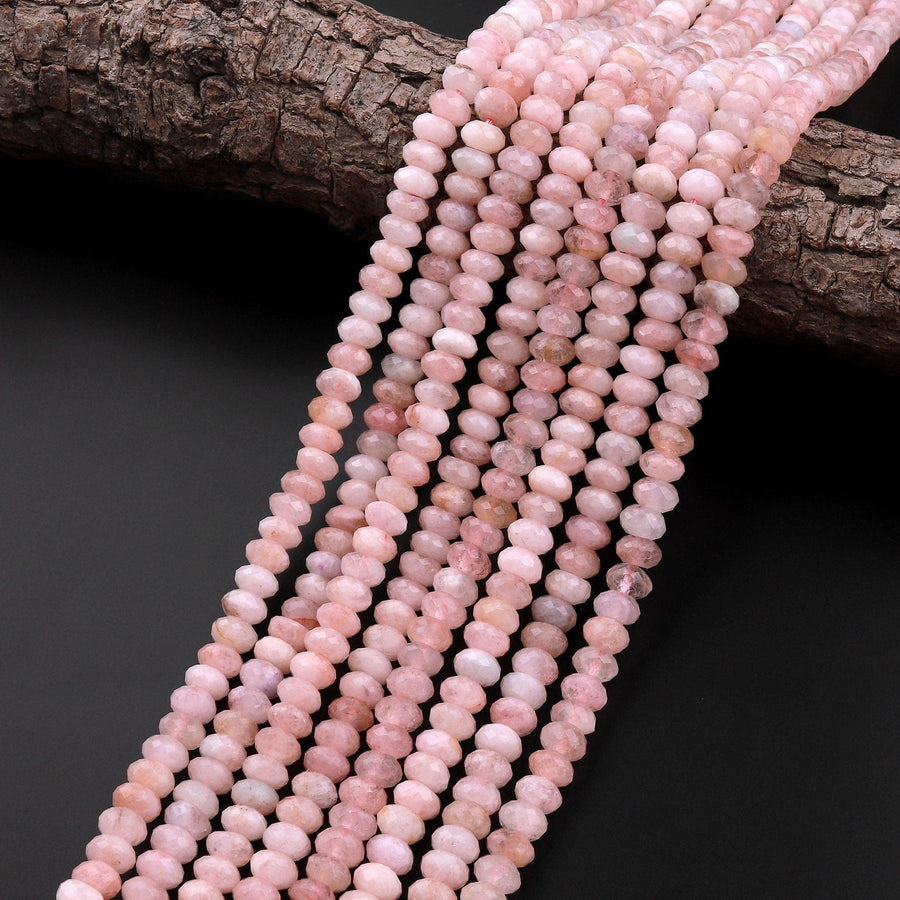 Faceted Natural Pink Morganite Aquamarine Beryl Rondelle Beads 5mm 6mm 15.5" Strand