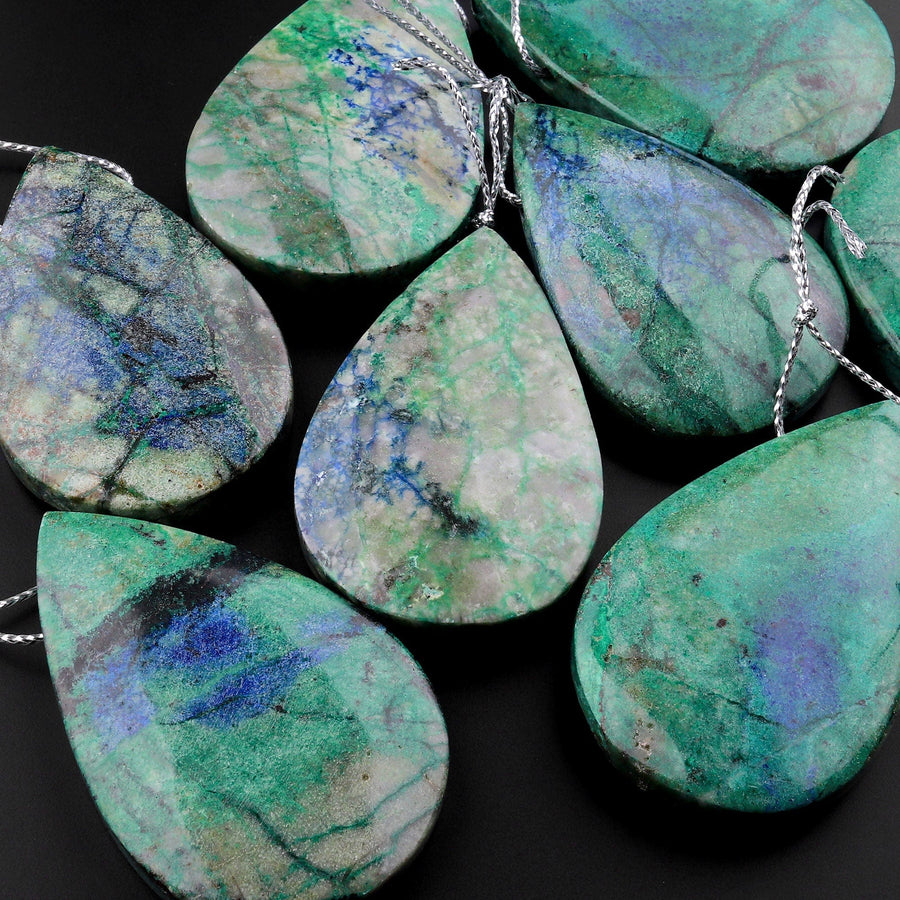 From the Old Arizona Copper Mine~ Natural Chrysocolla Azurite Teardrop Pendant