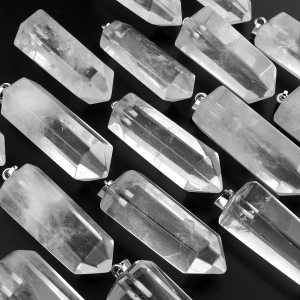 Large Natural Rock Quartz Pendant Point Tower Pendulum Gemstone Crystal Focal Bead