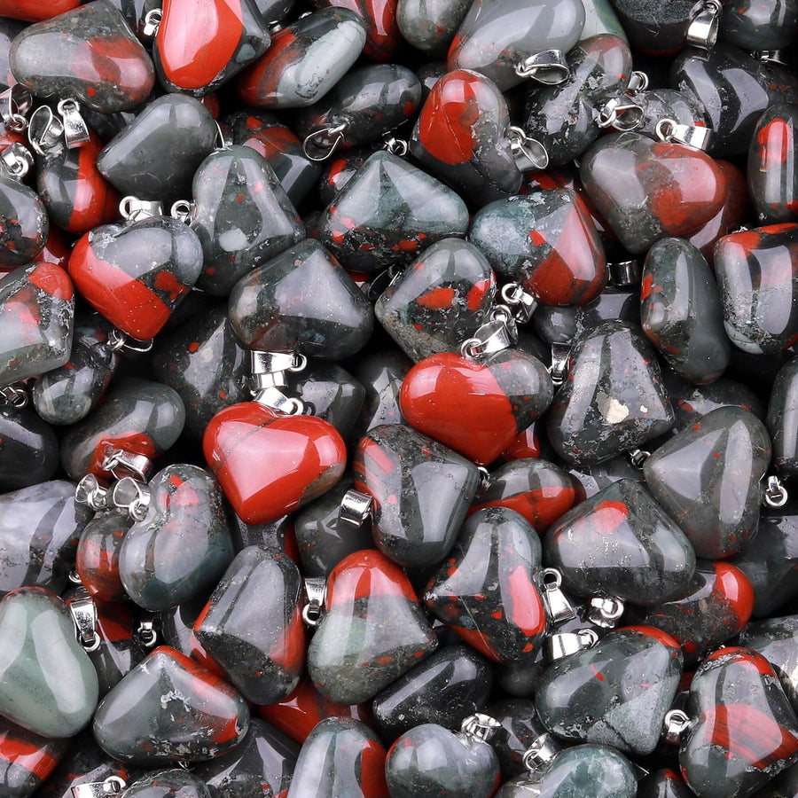 Natural Gemstone Heart Pendant Choose from Rose Quartz Bloodstone Amethyst Rock Quartz Tiger Eye Kambaba Jasper Landscape Ocean Jasper