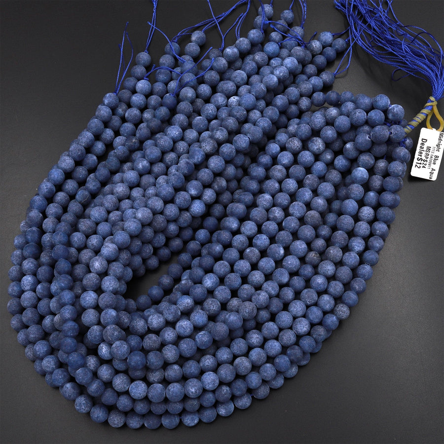 Matte Denim Blue Aqua Stone Smooth Round Beads 4mm 6mm 8mm 10mm Aka Midnight Blue Stone 15.5" Strand