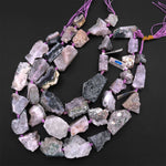 Natural Green Purple Gray Agate Druzy Drusy Geode Slice Beads Freeform Center Drilled Sparkling Natural Crystal Gemstone 15.5" Strand