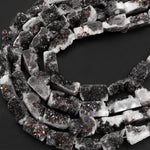 Natural Mystic Smoky Champaign Agate Druzy Drusy Beads Freeform Rectangle Shape 15.5" Strand