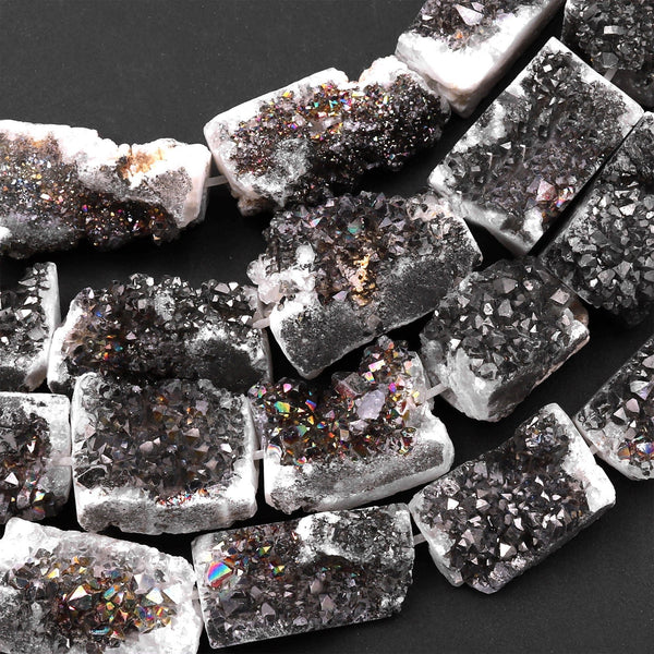 Natural Mystic Smoky Champaign Agate Druzy Drusy Beads Freeform Rectangle Shape 15.5" Strand