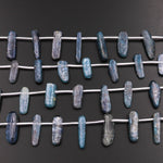 Natural Teal Green Blue Kyanite Freeform Spike Beads Long Stick Side Drilled 15.5" Strand