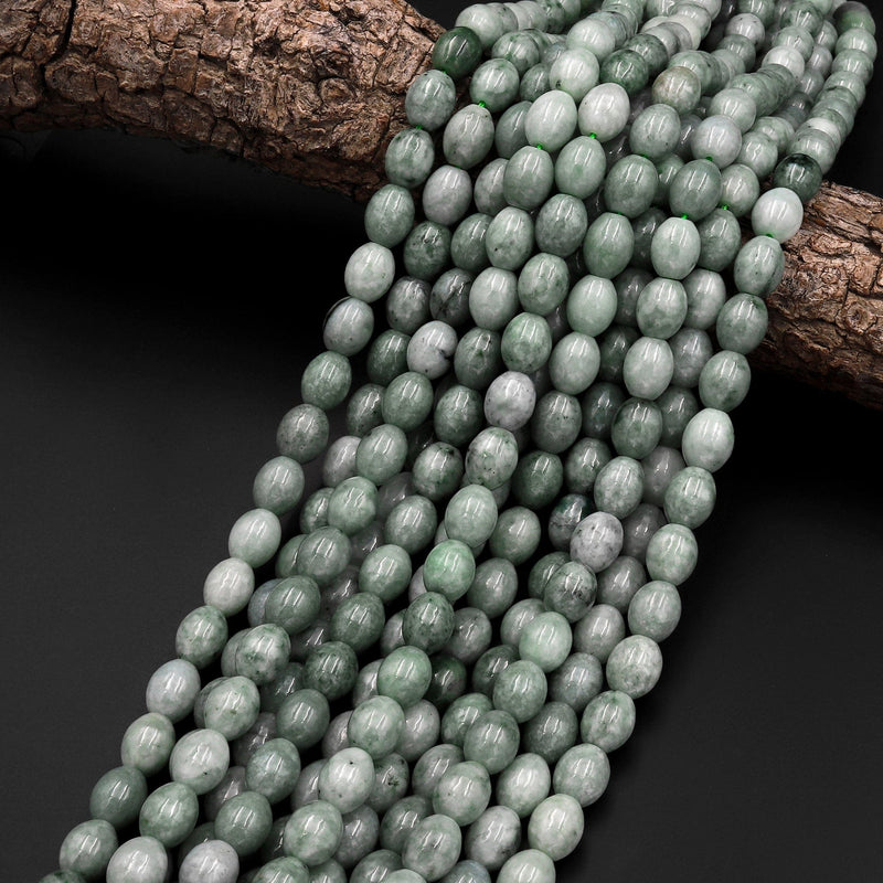 Natural Burmese Jade Drum Barrel Beads 15.5" Strand
