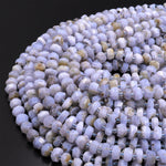 Faceted Natural Blue Lace Agate 8mm Rondelle Wheel Beads Blue Chalcedony 15.5" Strand