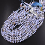 Faceted Natural Blue Lace Agate 8mm Rondelle Wheel Beads Blue Chalcedony 15.5" Strand