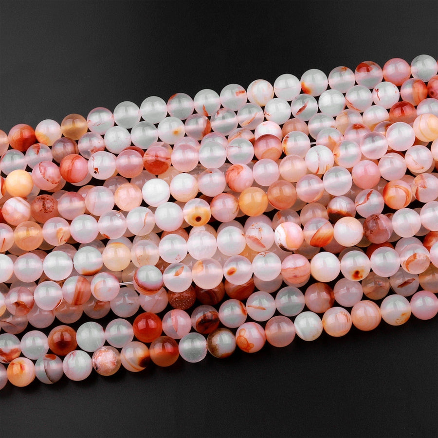 Natural Red Flower Agate 4mm 6mm 8mm 10mm 12mm Smooth Round Beads 15.5" Strand