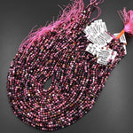 Faceted Natural Dark Red Fuchsia Pink Tourmaline 4mm Round Beads Diamond Cut Gemstone 15.5" Strand