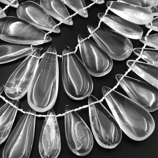 Natural Rock Quartz Teardrop Beads Top Side Drilled Focal Pendant Gemstone 15.5" Strand