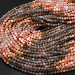 Micro Faceted Multicolor Mixed Gemstone Round Beads 4mm Sunstone Labradorite 15.5" Strand